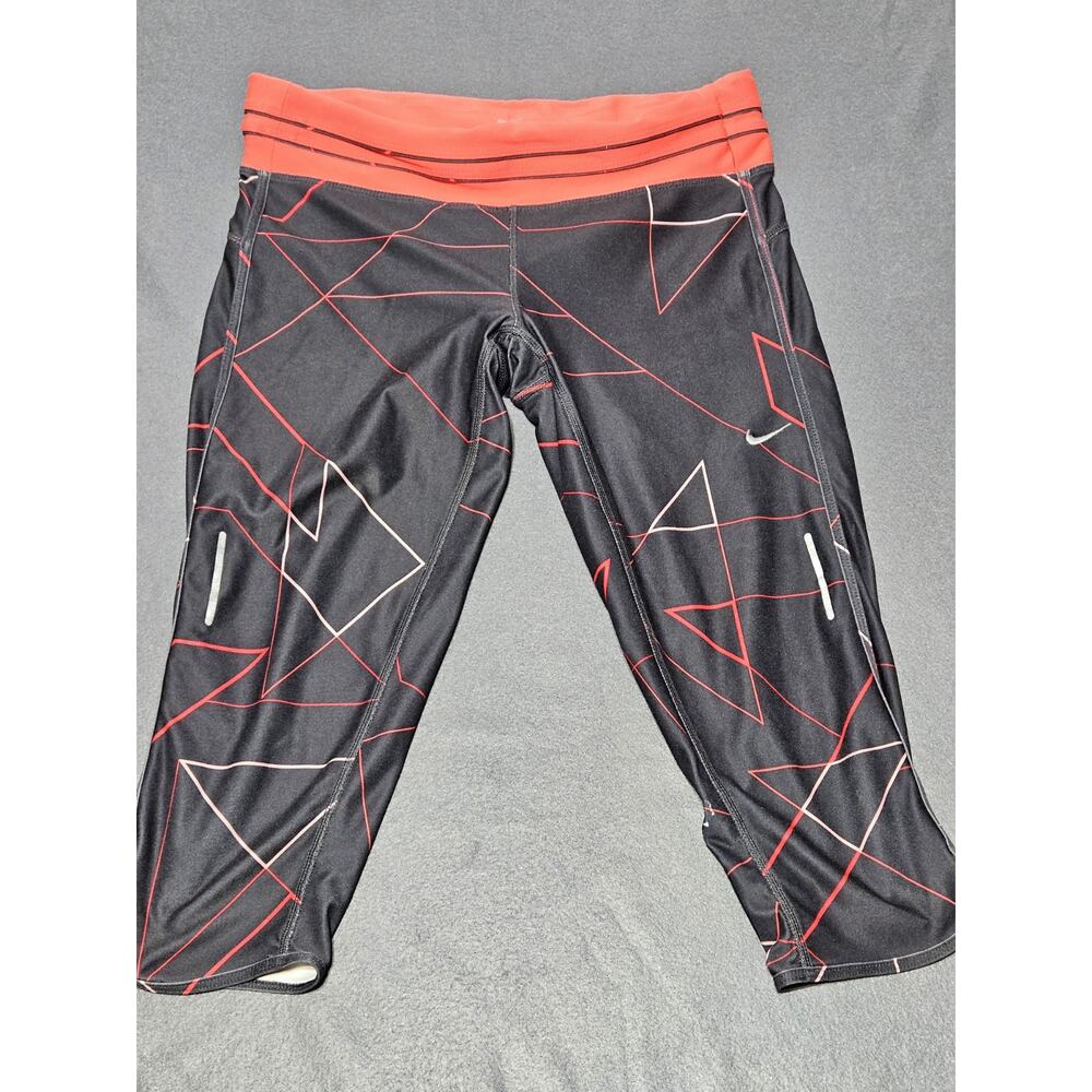 Nike Leggings Womens Medium Black And Red Dri Fit Running Compression Capri Pant